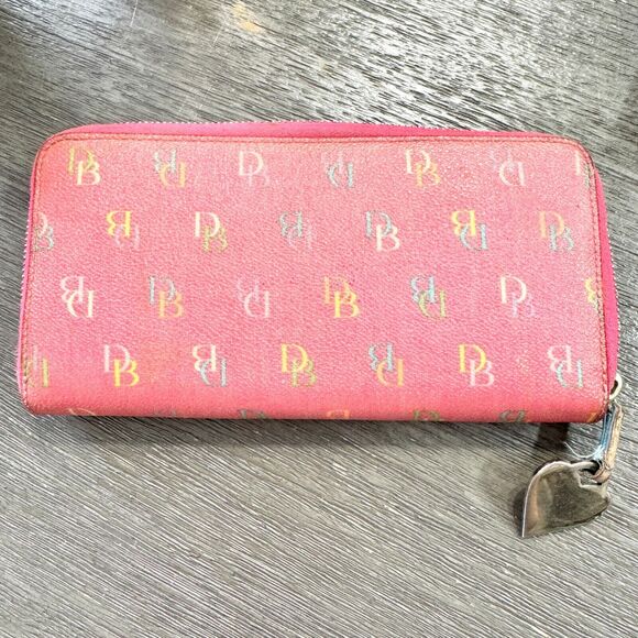 Dooney & Bourke Y2K Pink Signature Coated Canvas Mini Zipped Envelope Wallet - Picture 2 of 3